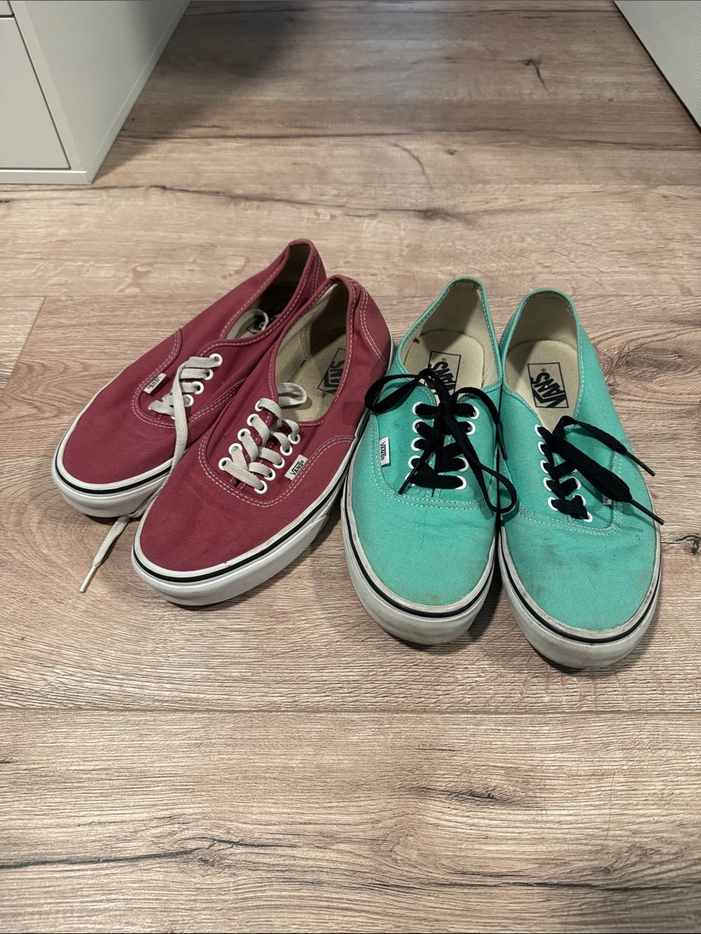 Vans Low-Top Canvas Sneakers in Burgundy and Teal Pair